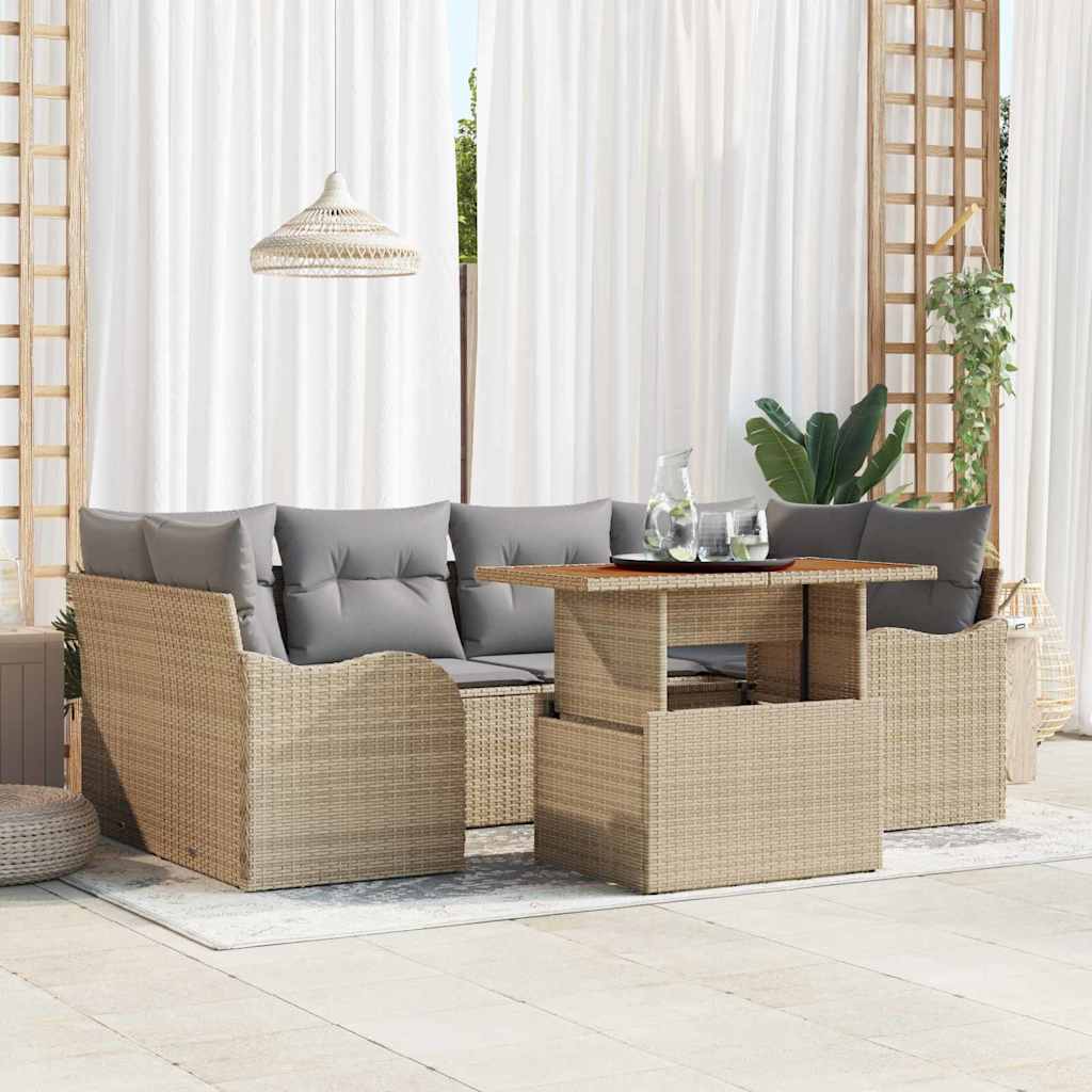 vidaXL Conjunto de sofá de jardín 7 uds. Beige Poliratán