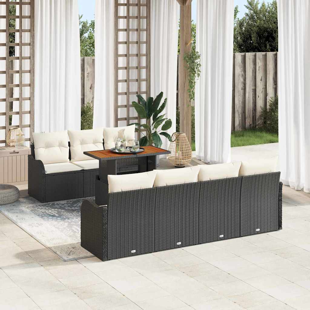 vidaXL Conjunto de sofá de jardín 8 uds. Negro Poliratán
