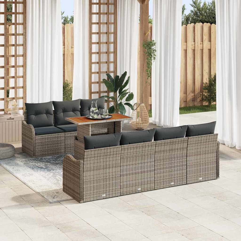 vidaXL Conjunto de sofá de jardín 8 uds. Gris Poliratán
