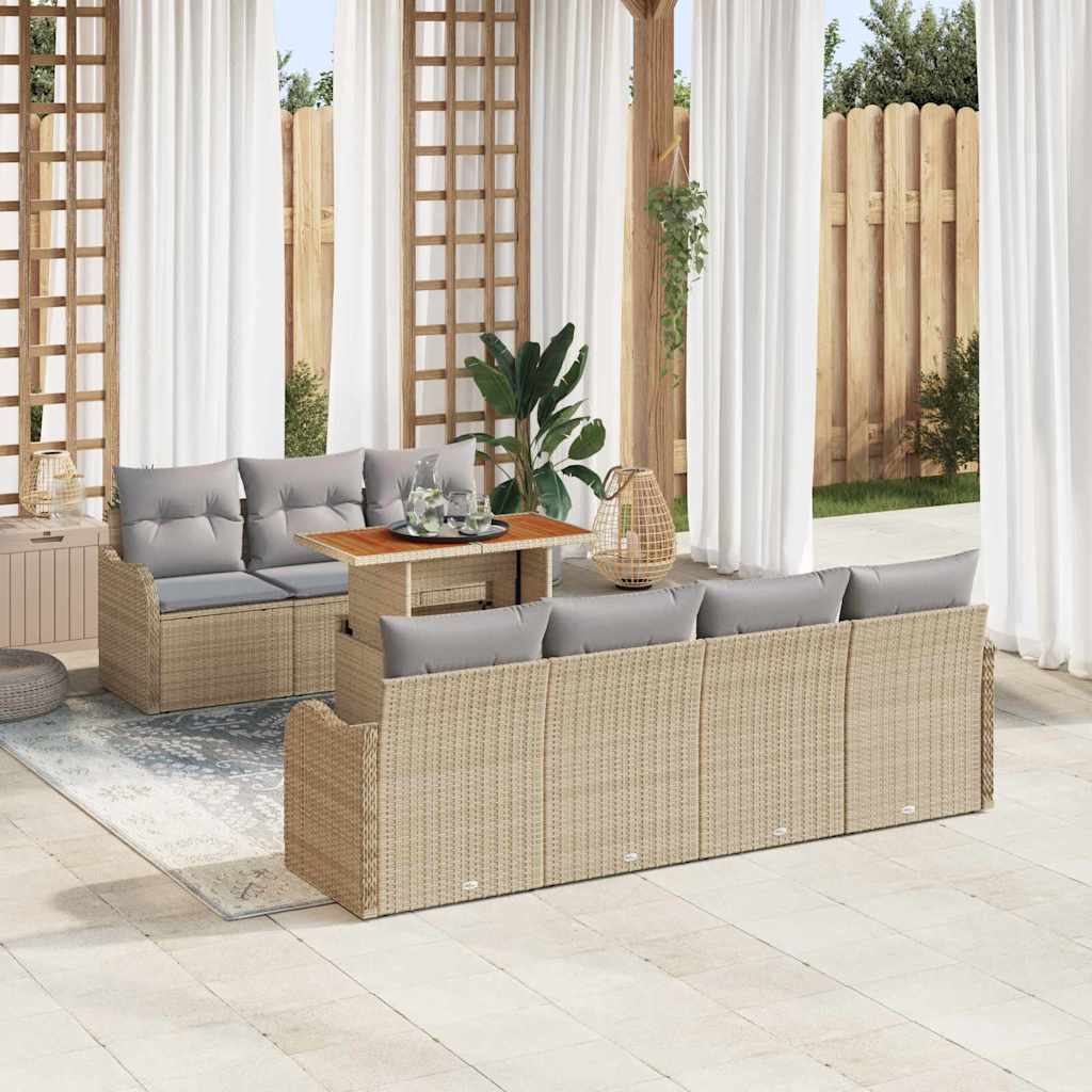 vidaXL Conjunto de sofá de jardín 8 uds. Beige Poliratán