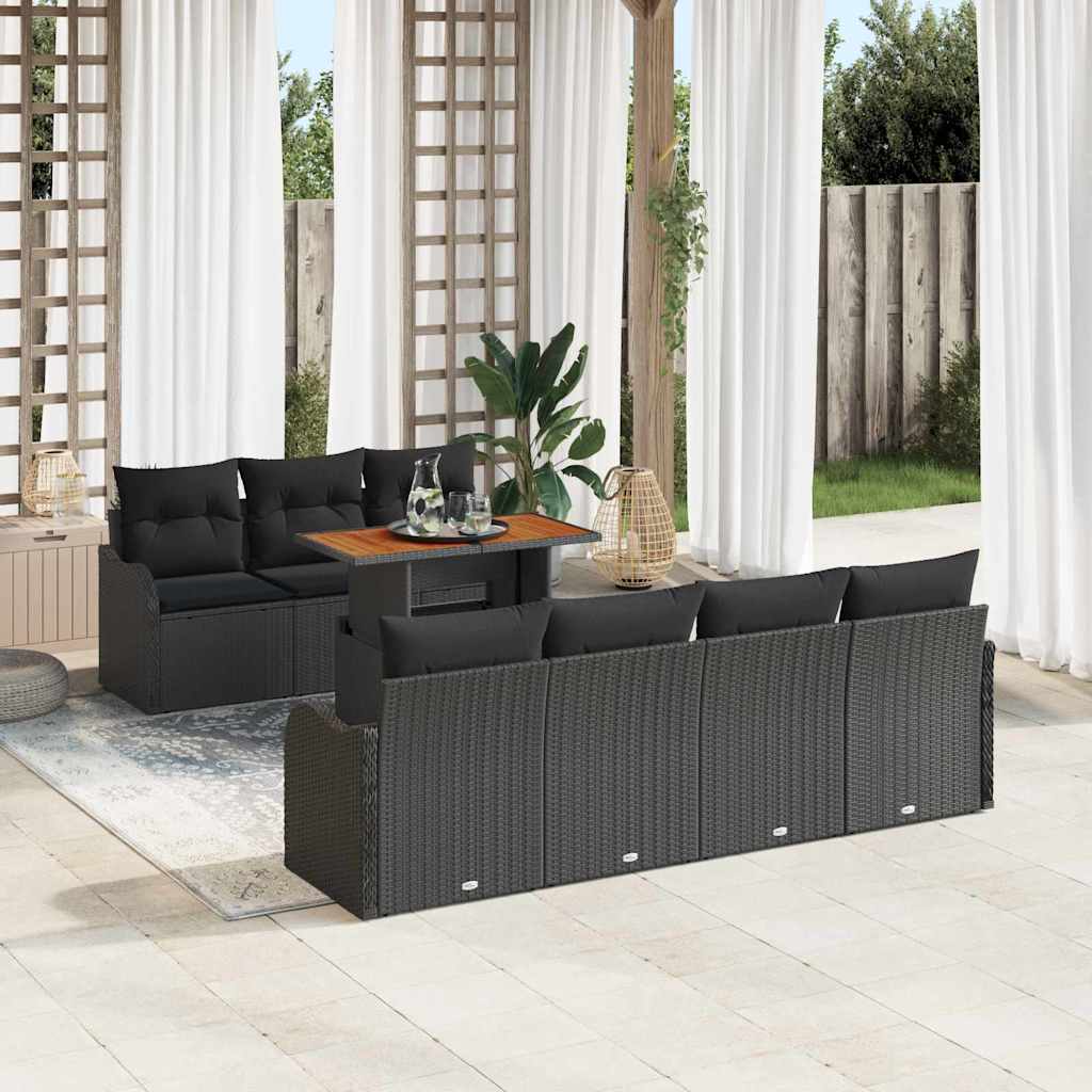 vidaXL Conjunto de sofá de jardín 8 uds. Negro Poliratán