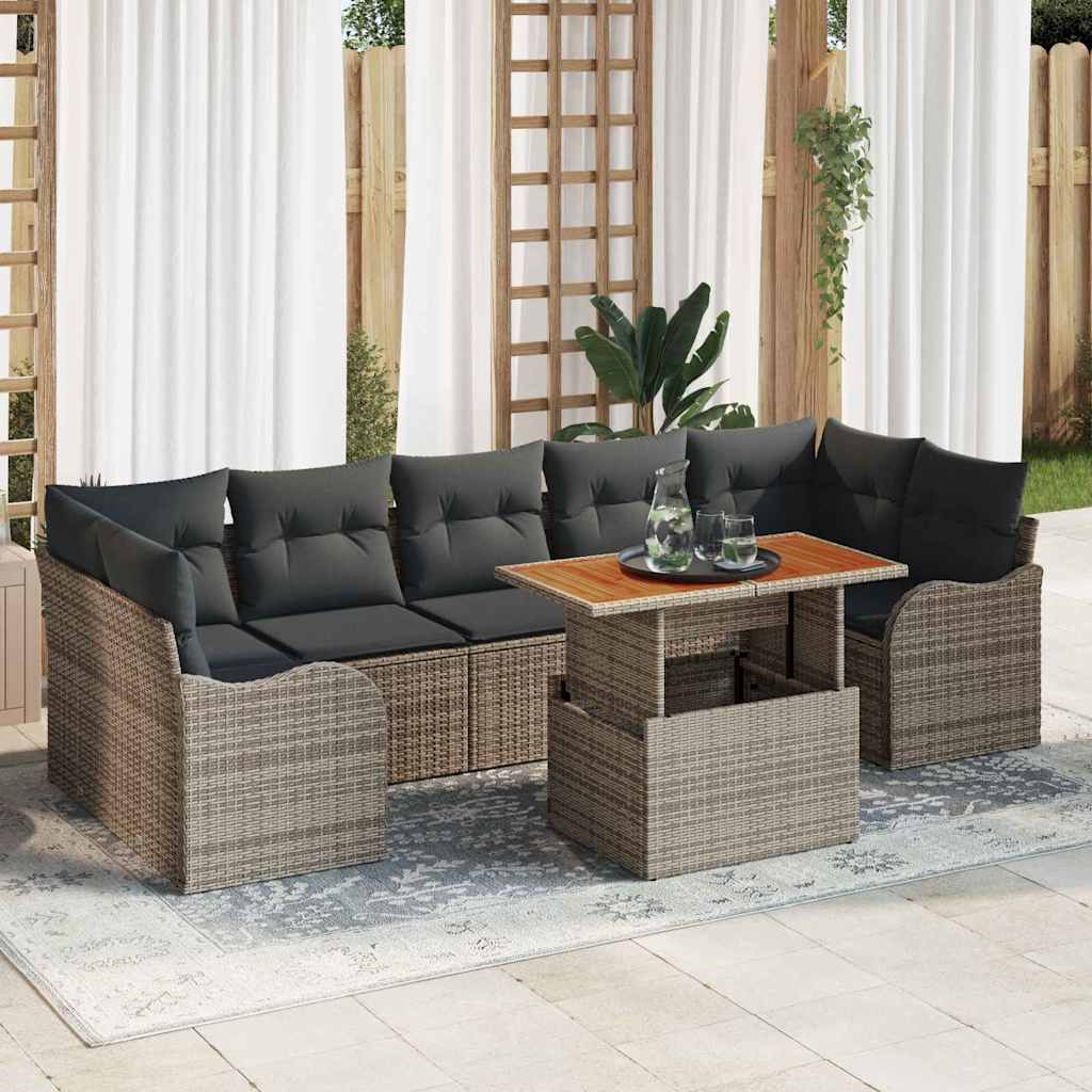vidaXL Conjunto de sofá de jardín 8 uds. Gris Poliratán
