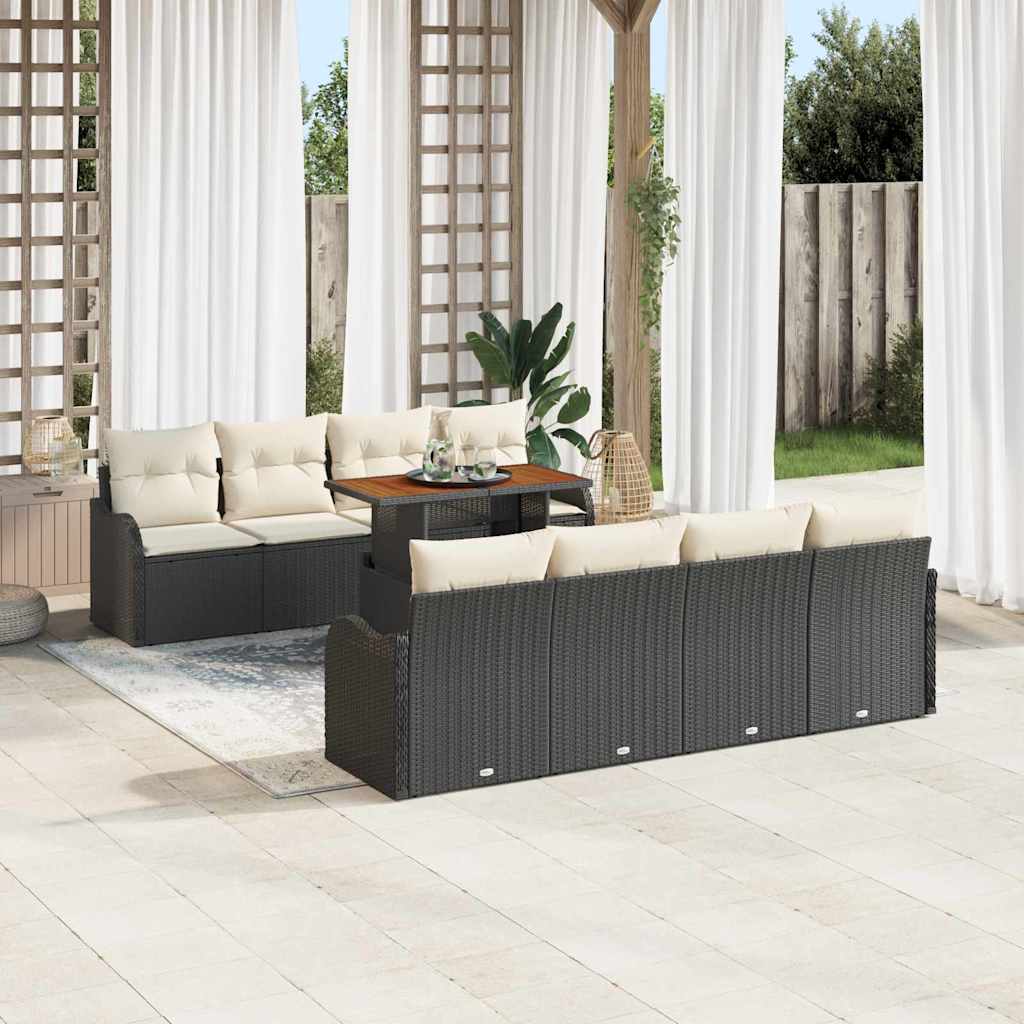 vidaXL Conjunto de sofá de jardín 9 uds. Negro Poliratán