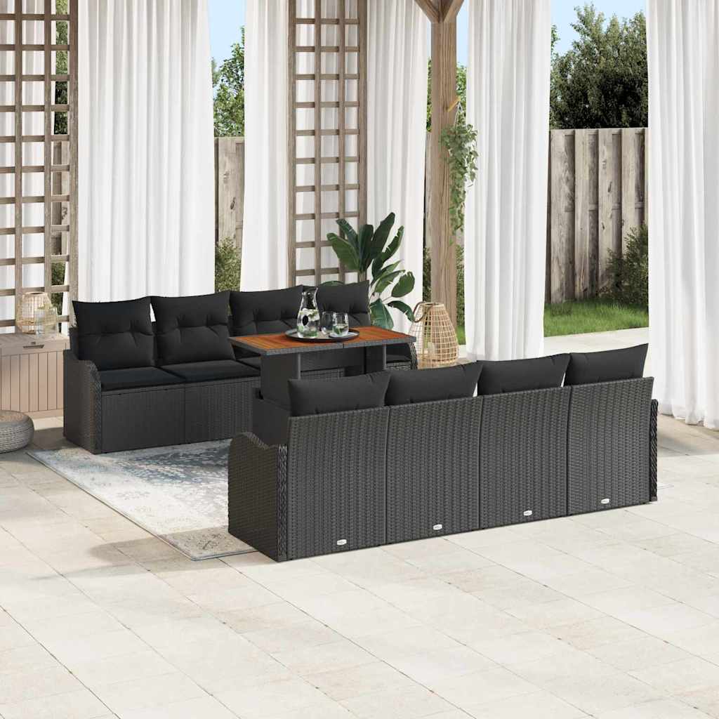 vidaXL Conjunto de sofá de jardín 9 uds. Negro Poliratán