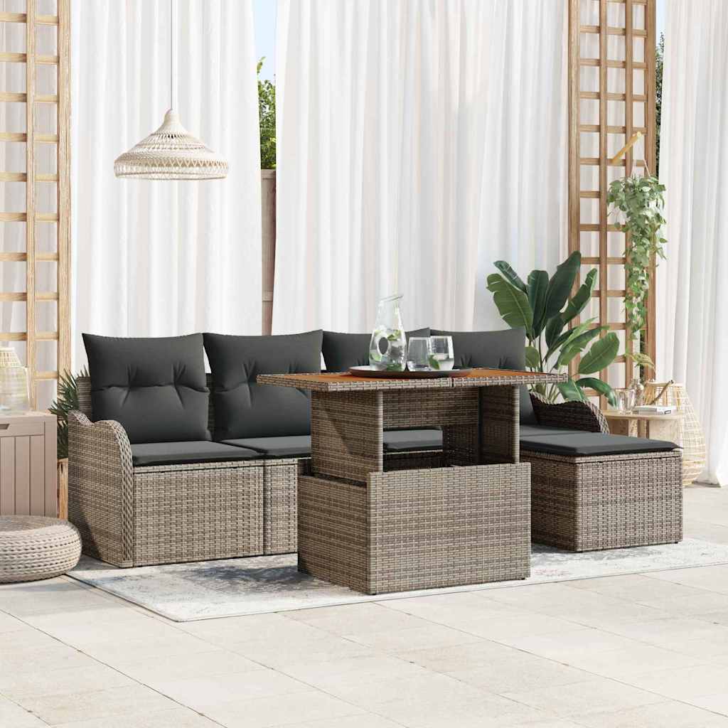 vidaXL Conjunto de sofá de jardín 6 uds. Gris Poliratán