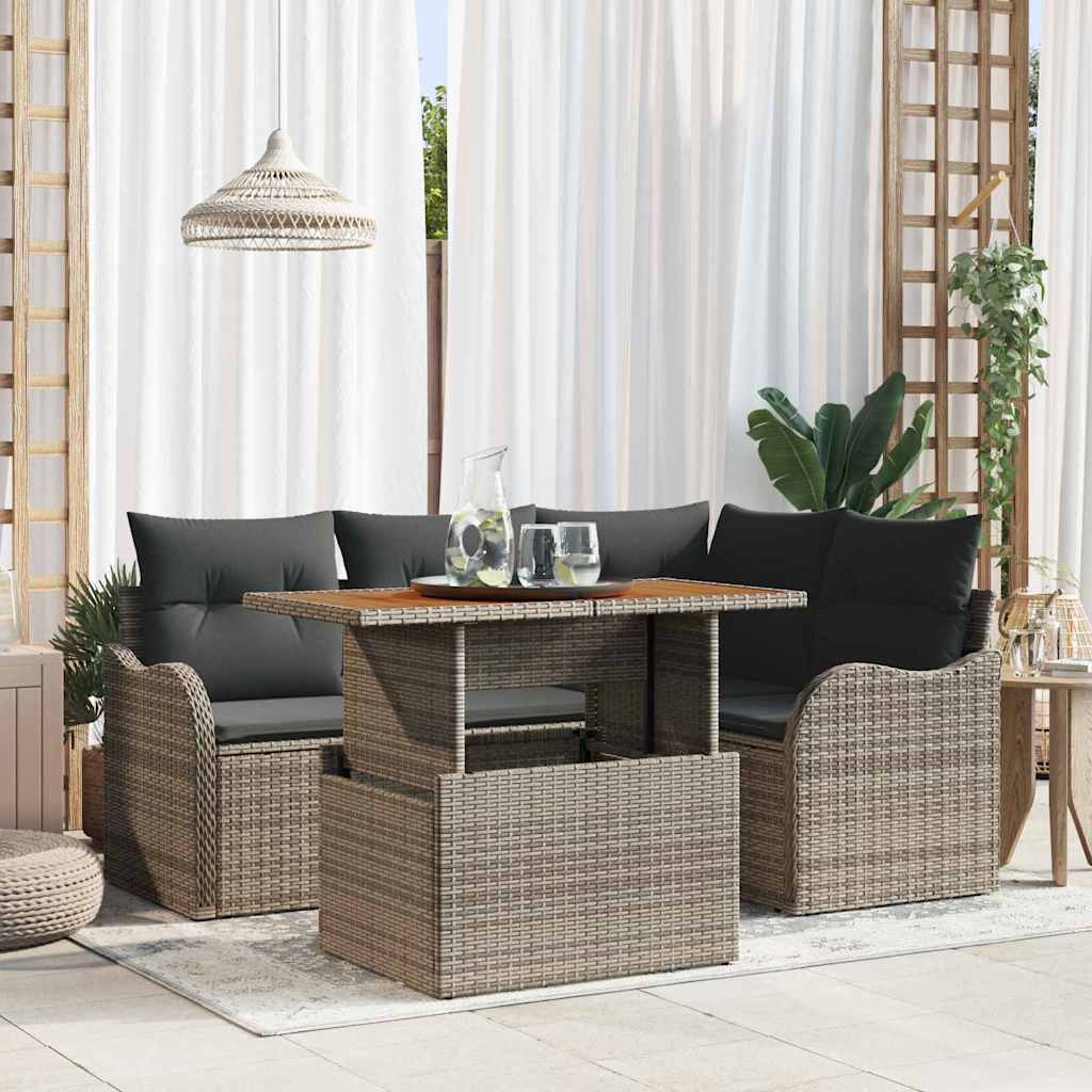 vidaXL Conjunto de sofá de jardín 5 uds. Gris Poliratán