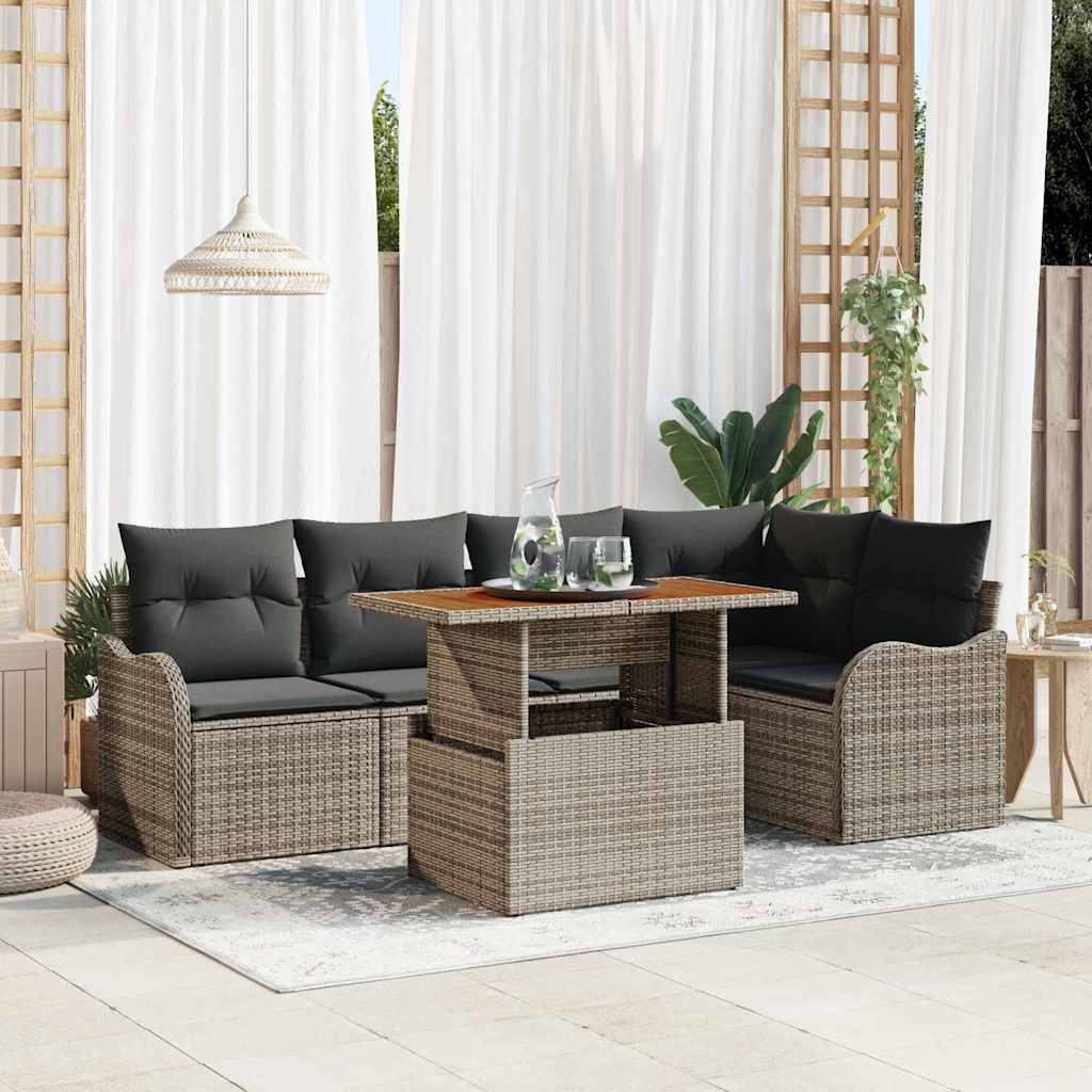 vidaXL Conjunto de sofá de jardín 6 uds. Gris Poliratán