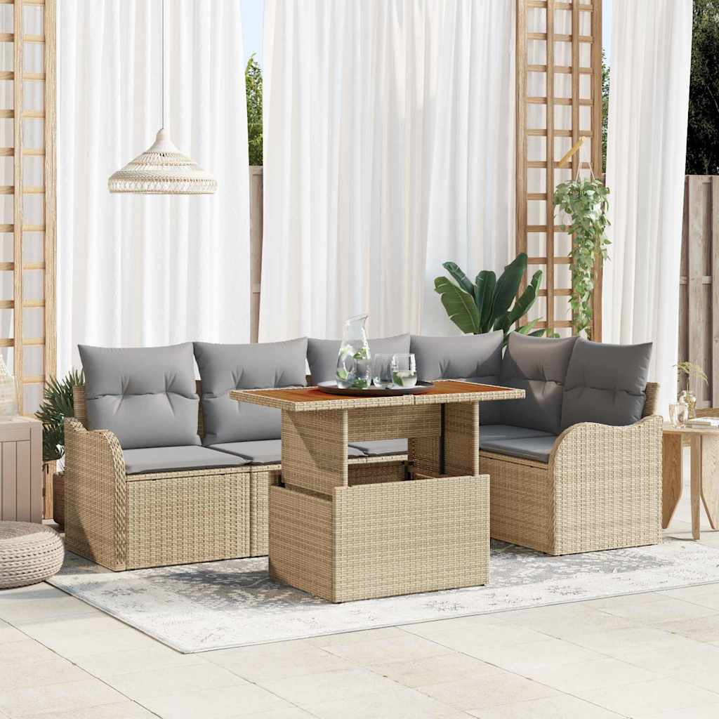 vidaXL Conjunto de sofá de jardín 6 uds. Beige Poliratán