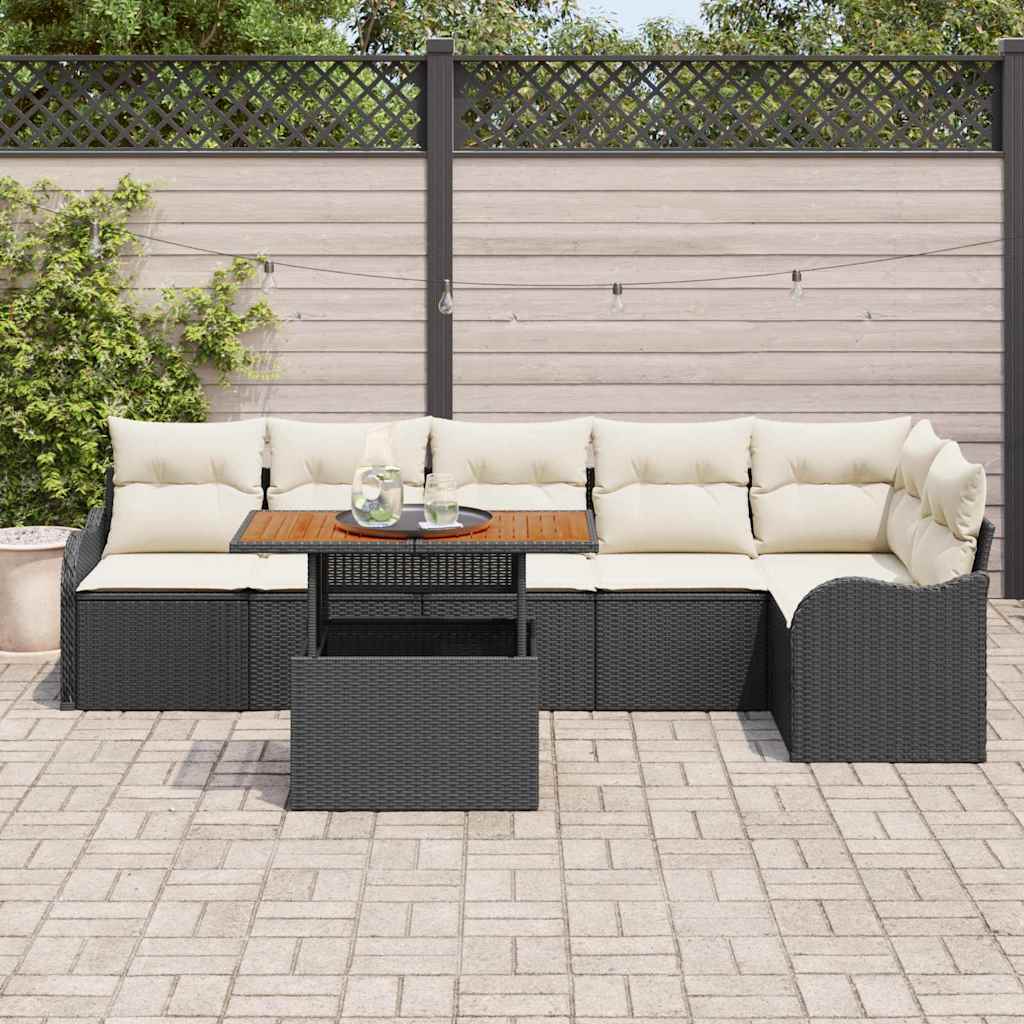vidaXL Conjunto de sofá de jardín 7 uds. Negro Poliratán