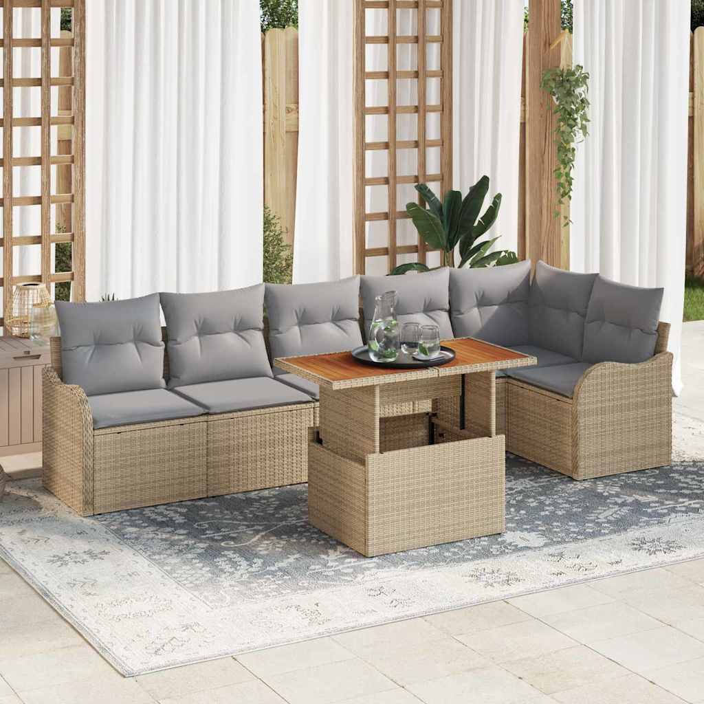 vidaXL Conjunto de sofá de jardín 7 uds. Beige Poliratán