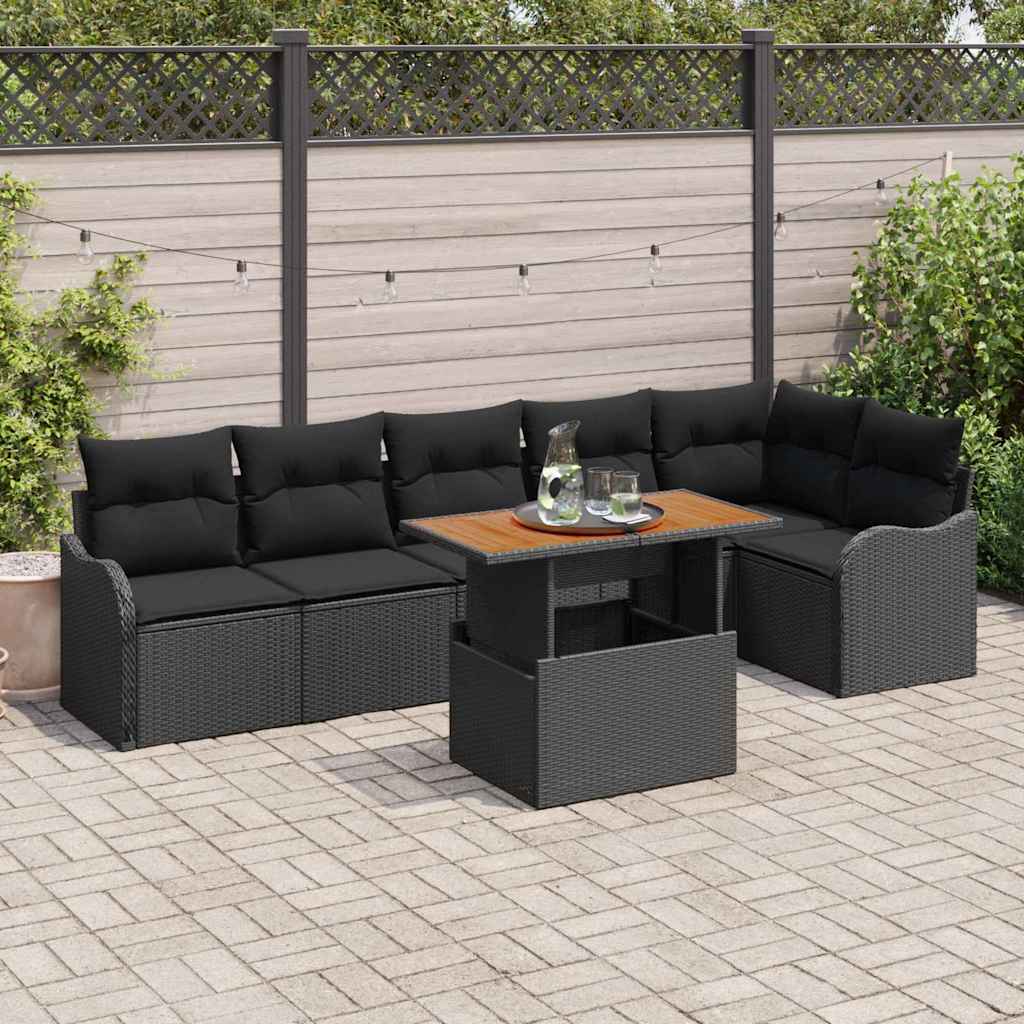 vidaXL Conjunto de sofá de jardín 7 uds. Negro Poliratán