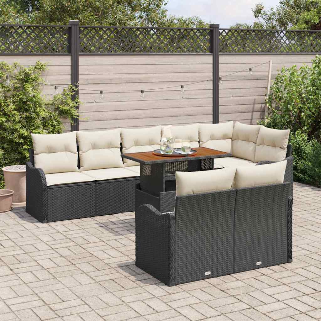 vidaXL Conjunto de sofá de jardín 9 uds. Negro Poliratán