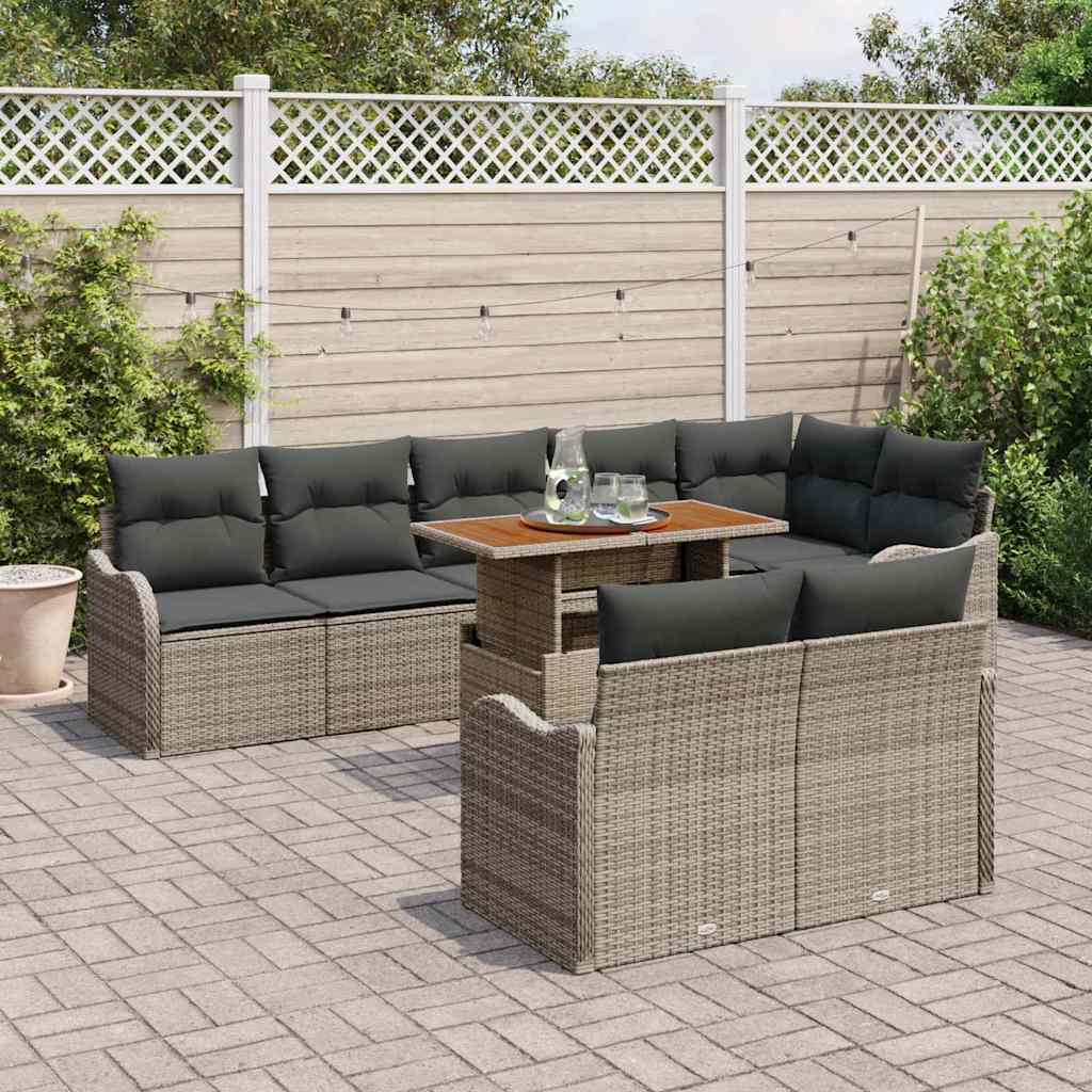 vidaXL Conjunto de sofá de jardín 9 uds. Gris Poliratán