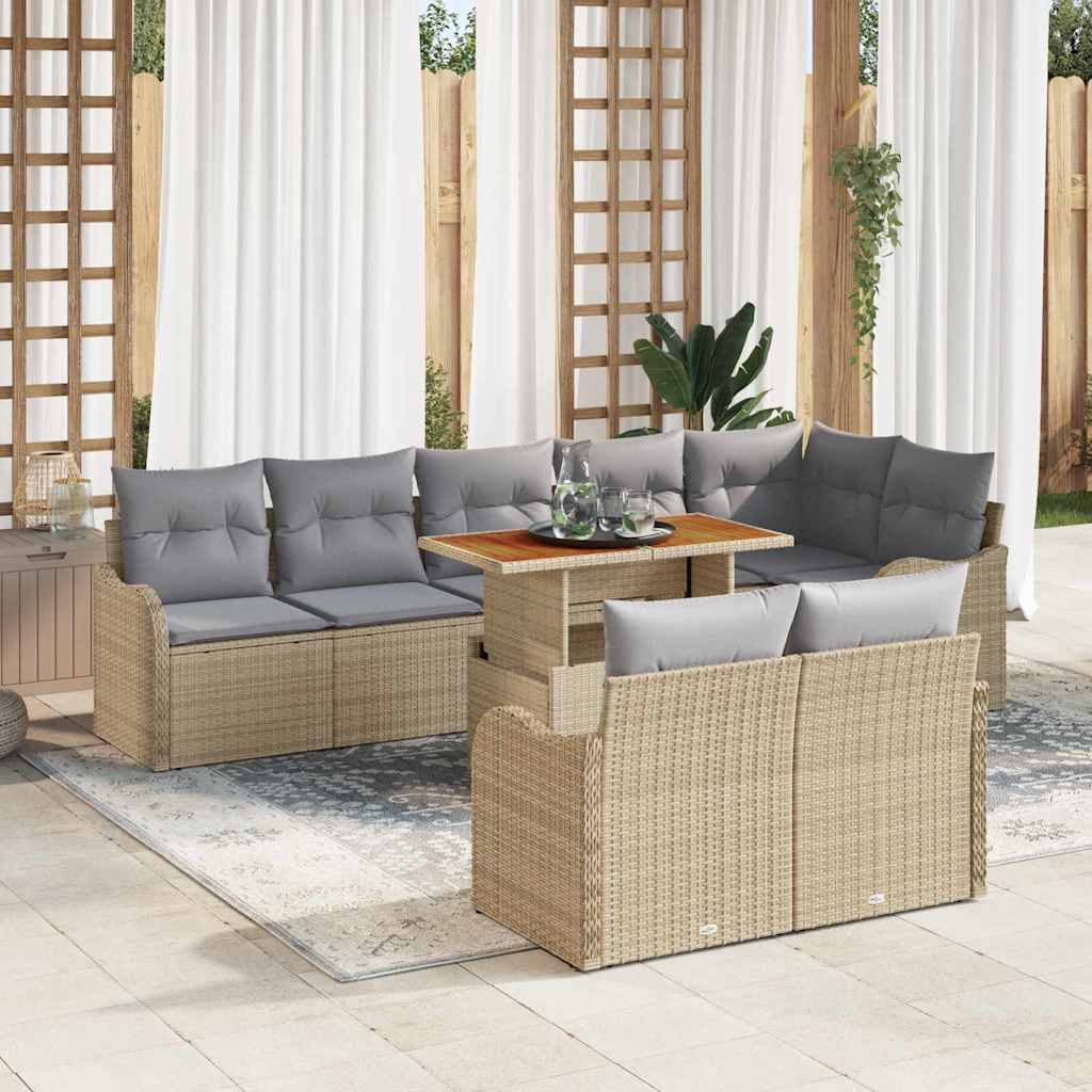 vidaXL Conjunto de sofá de jardín 9 uds. Beige Poliratán