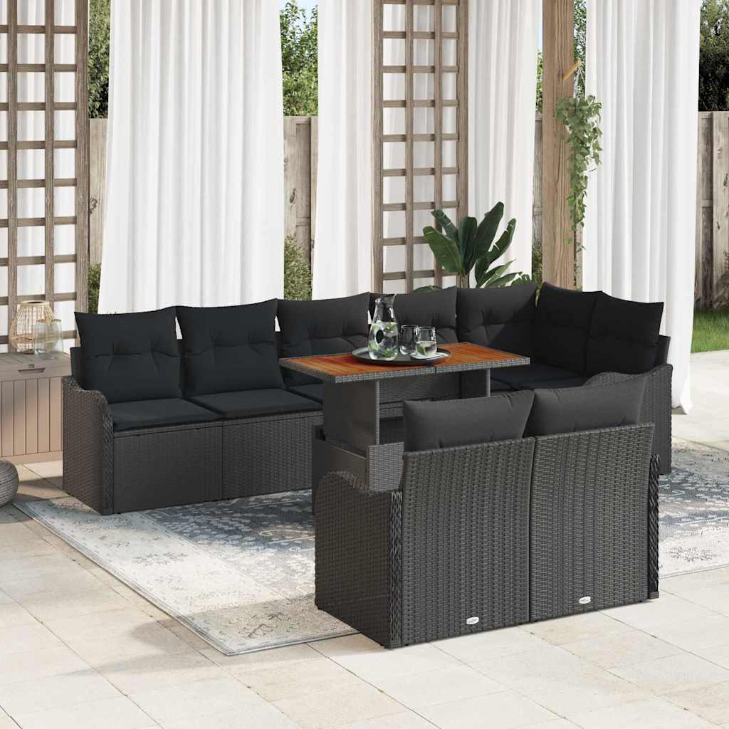 vidaXL Conjunto de sofá de jardín 9 uds. Negro Poliratán