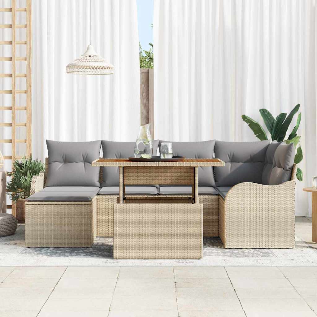 vidaXL Conjunto de sofá de jardín 7 uds. Beige Poliratán
