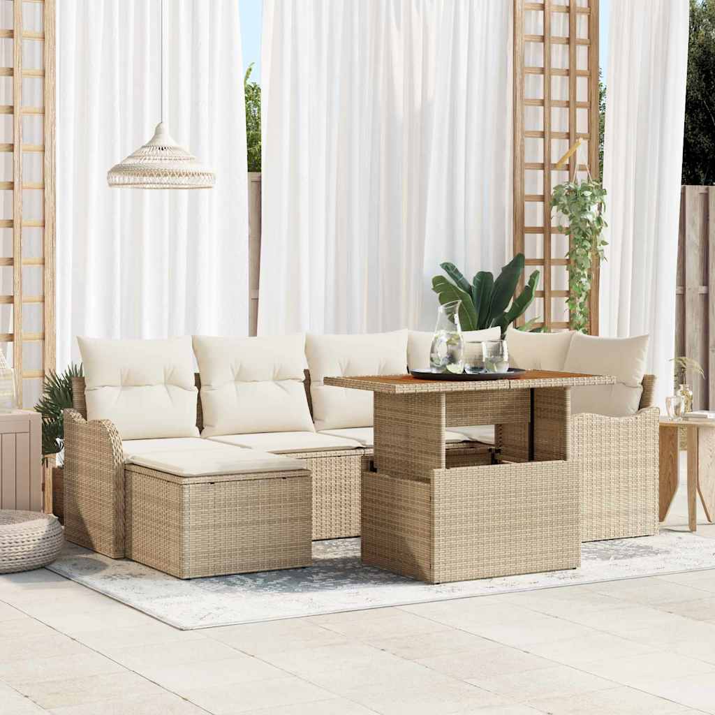 vidaXL Conjunto de sofá de jardín 7 uds. Beige Poliratán