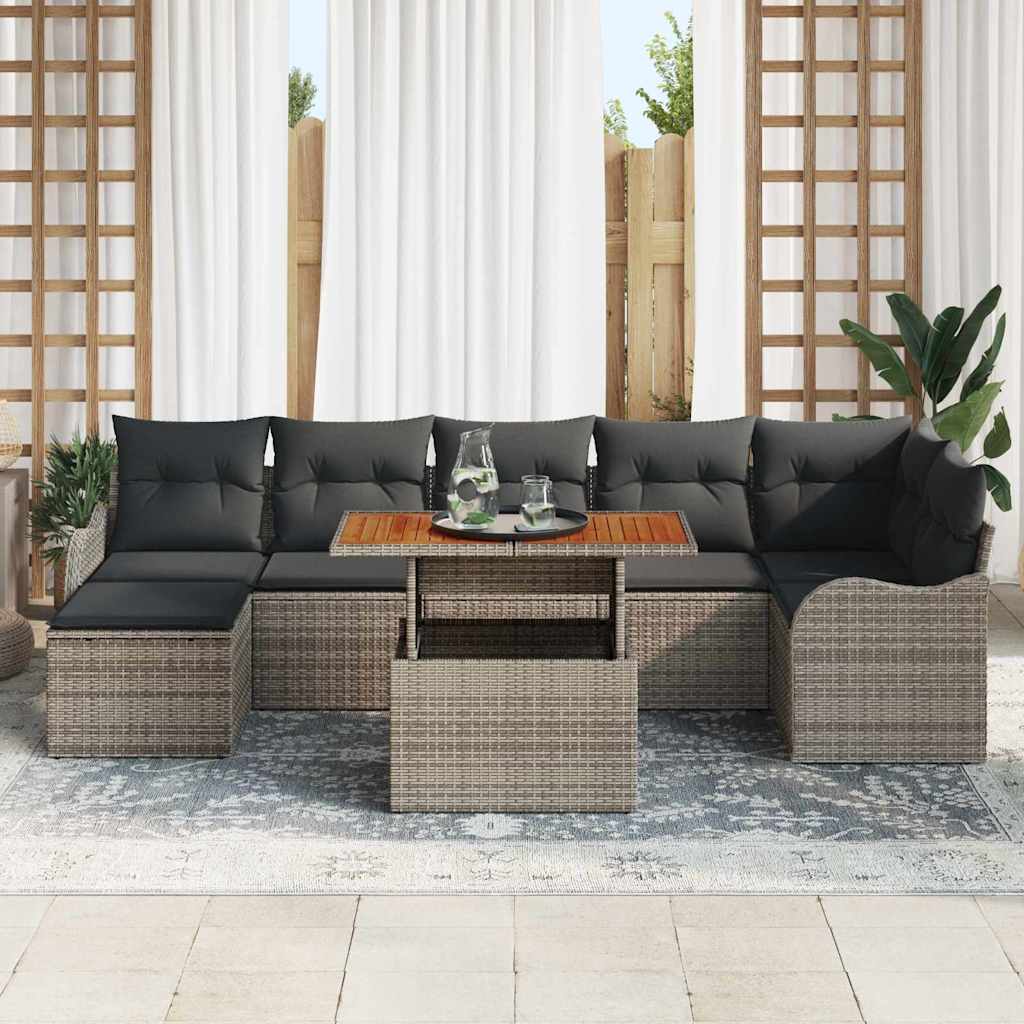 vidaXL Conjunto de sofá de jardín 8 uds. Gris Poliratán