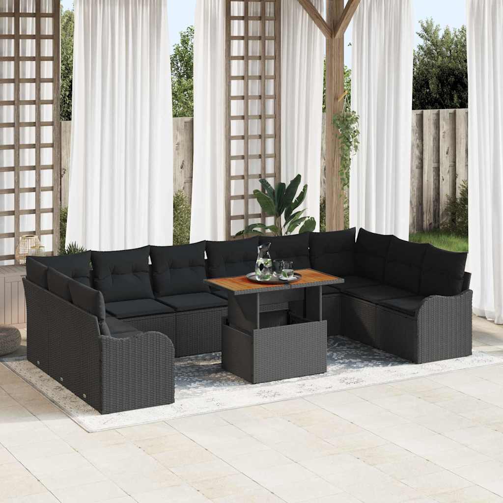 vidaXL Conjunto de sofá de jardín 11 uds. Negro Poliratán