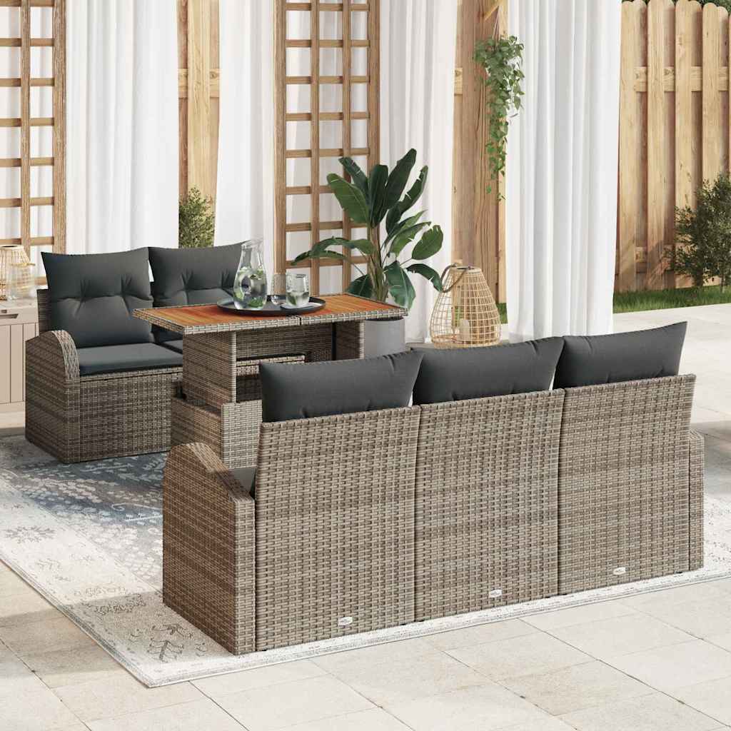 vidaXL Conjunto de sofá de jardín 6 uds. Gris Poliratán