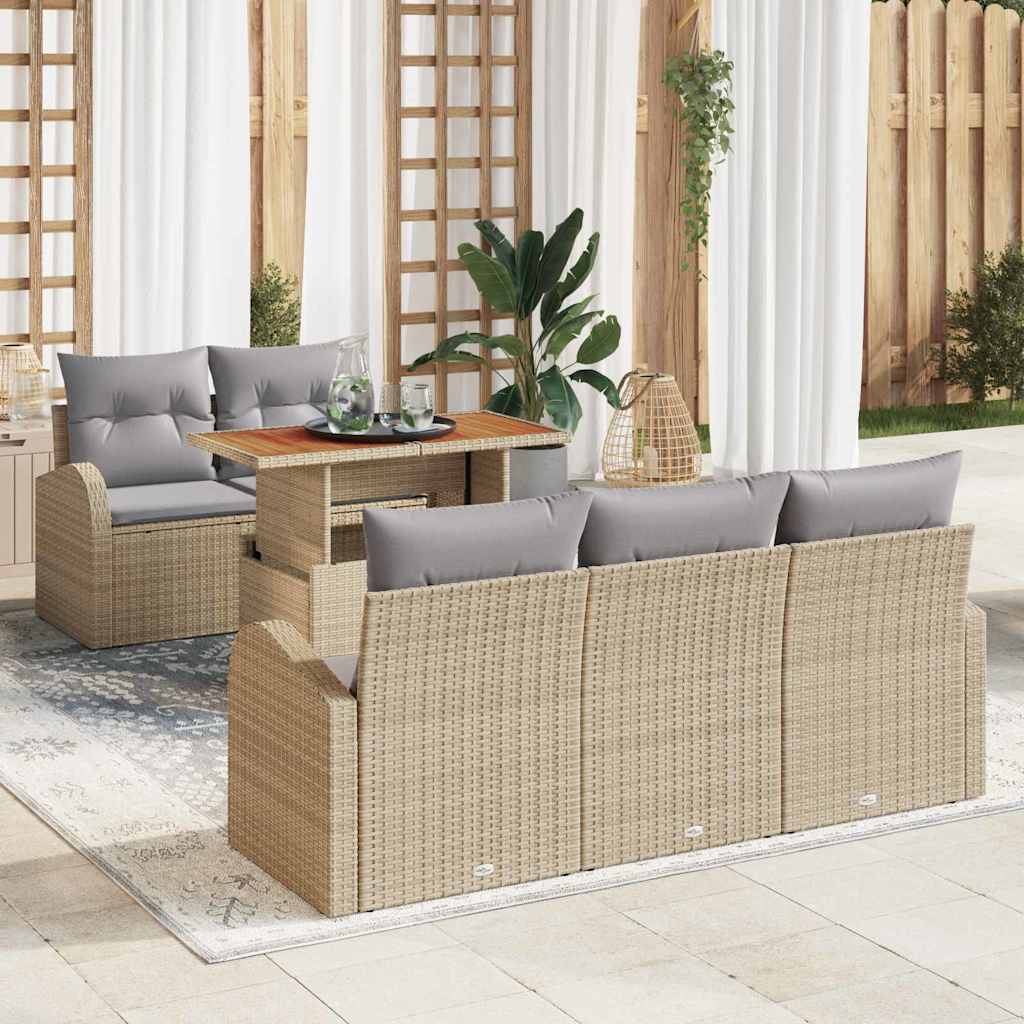 vidaXL Conjunto de sofá de jardín 6 uds. Beige Poliratán