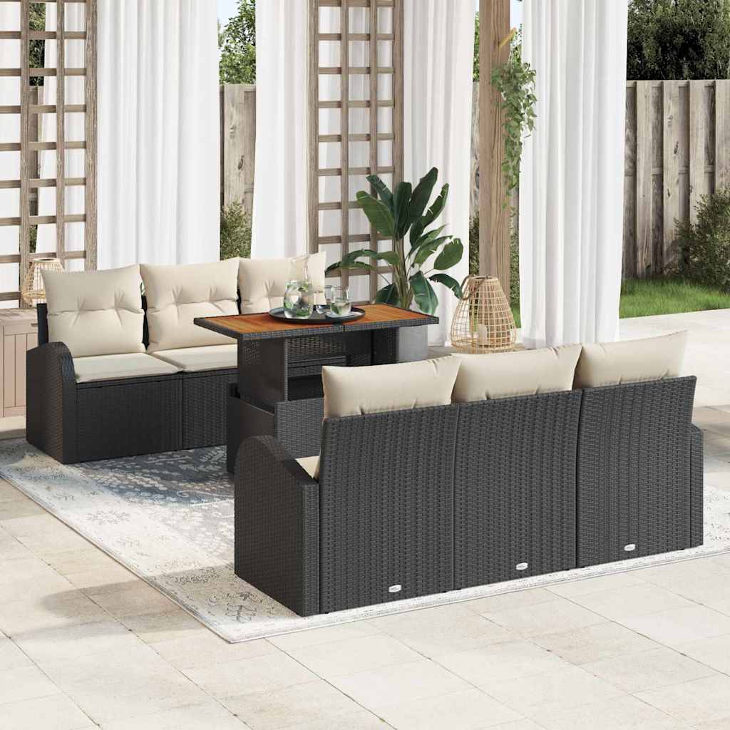 vidaXL Conjunto de sofá de jardín 7 uds. Negro Poliratán