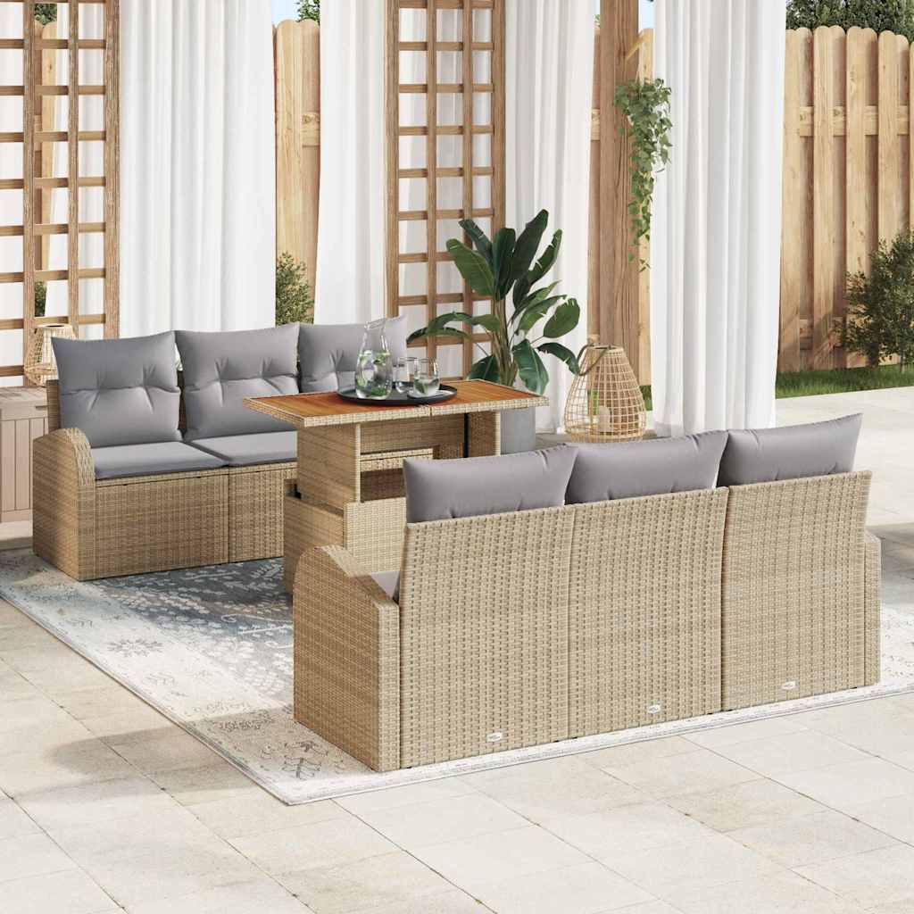 vidaXL Conjunto de sofá de jardín 7 uds. Beige Poliratán