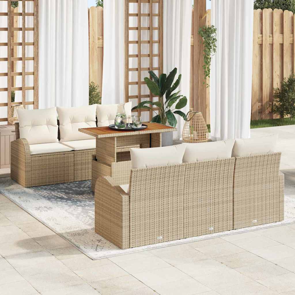 vidaXL Conjunto de sofá de jardín 7 uds. Beige Poliratán