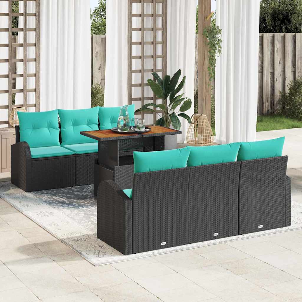 vidaXL Conjunto de sofá de jardín 7 uds. Negro Poliratán