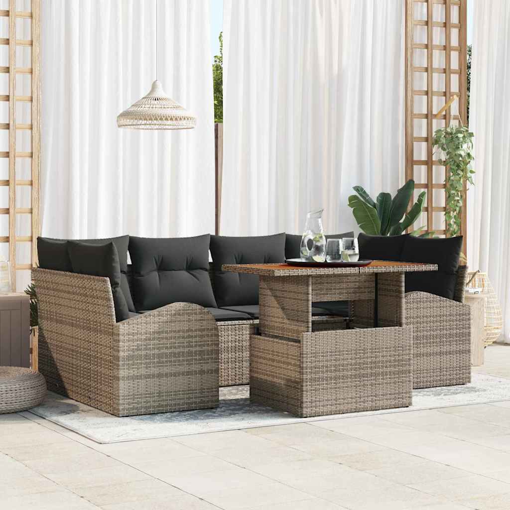 vidaXL Conjunto de sofá de jardín 7 uds. Gris Poliratán
