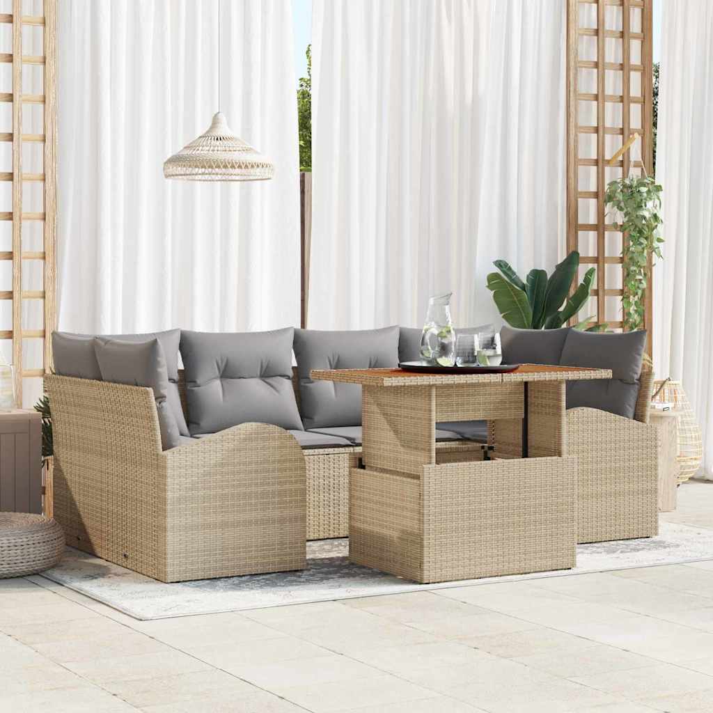 vidaXL Conjunto de sofá de jardín 7 uds. Beige Poliratán