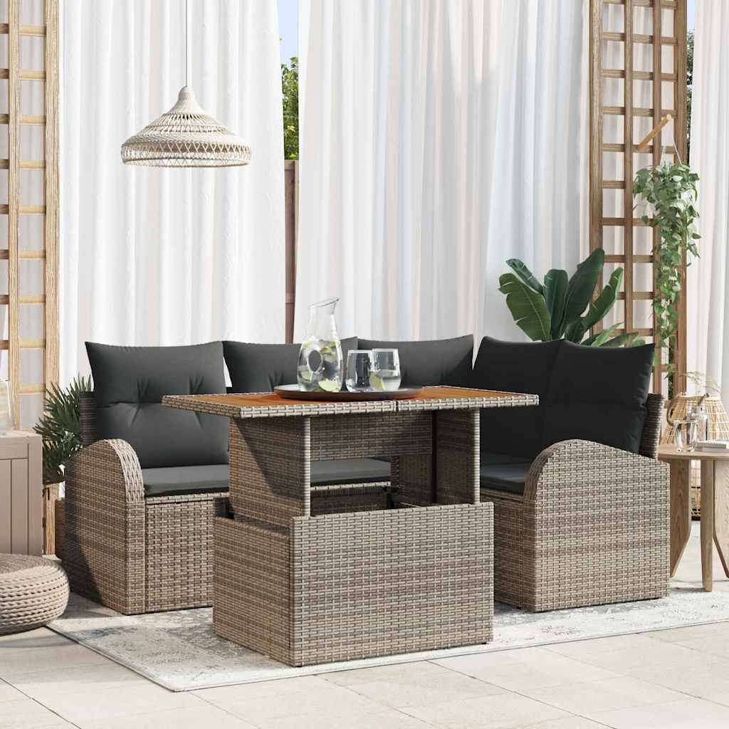 vidaXL Conjunto de sofá de jardín 5 uds. Gris Poliratán