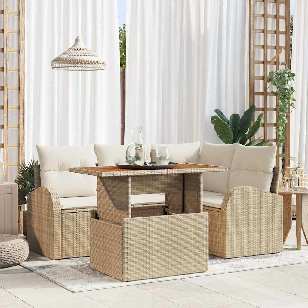 vidaXL Conjunto de sofá de jardín 5 uds. Beige Poliratán