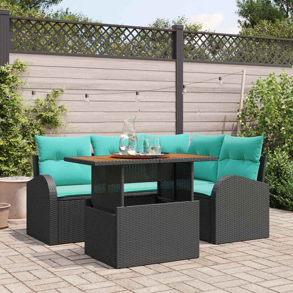 vidaXL Conjunto de sofá de jardín 5 uds. Negro Poliratán
