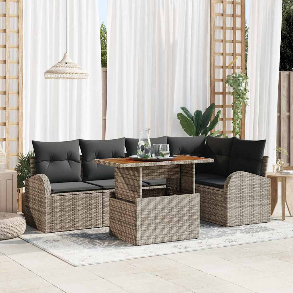 vidaXL Conjunto de sofá de jardín 6 uds. Gris Poliratán