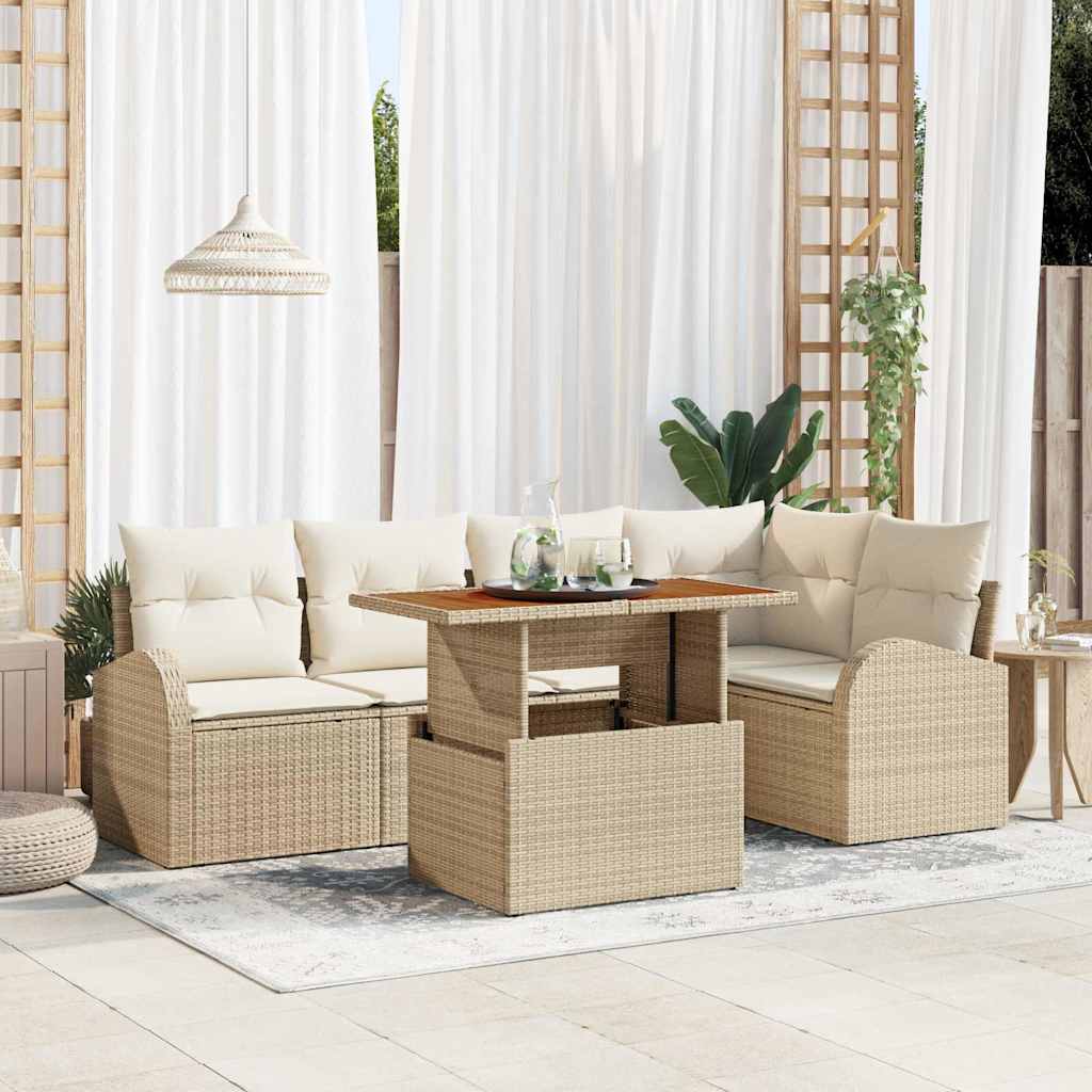vidaXL Conjunto de sofá de jardín 6 uds. Beige Poliratán