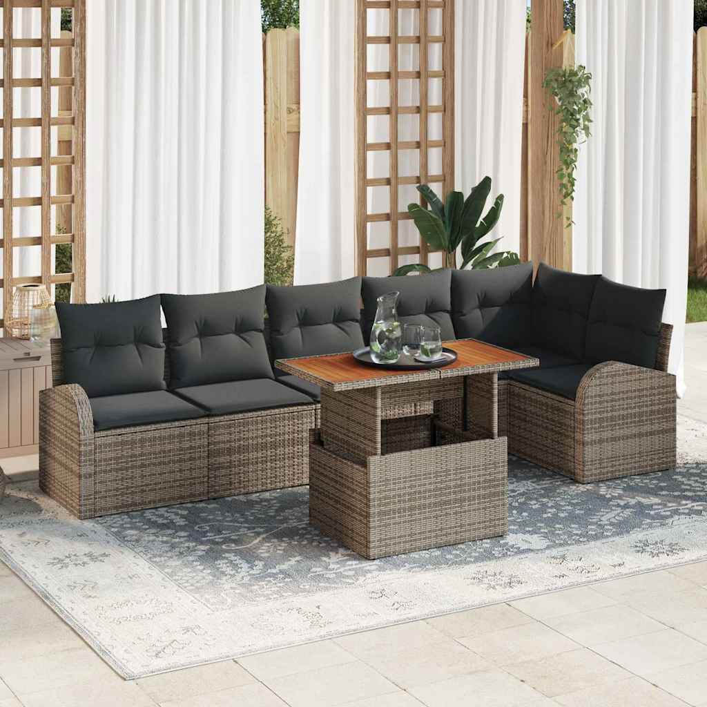 vidaXL Conjunto de sofá de jardín 7 uds. Gris Poliratán