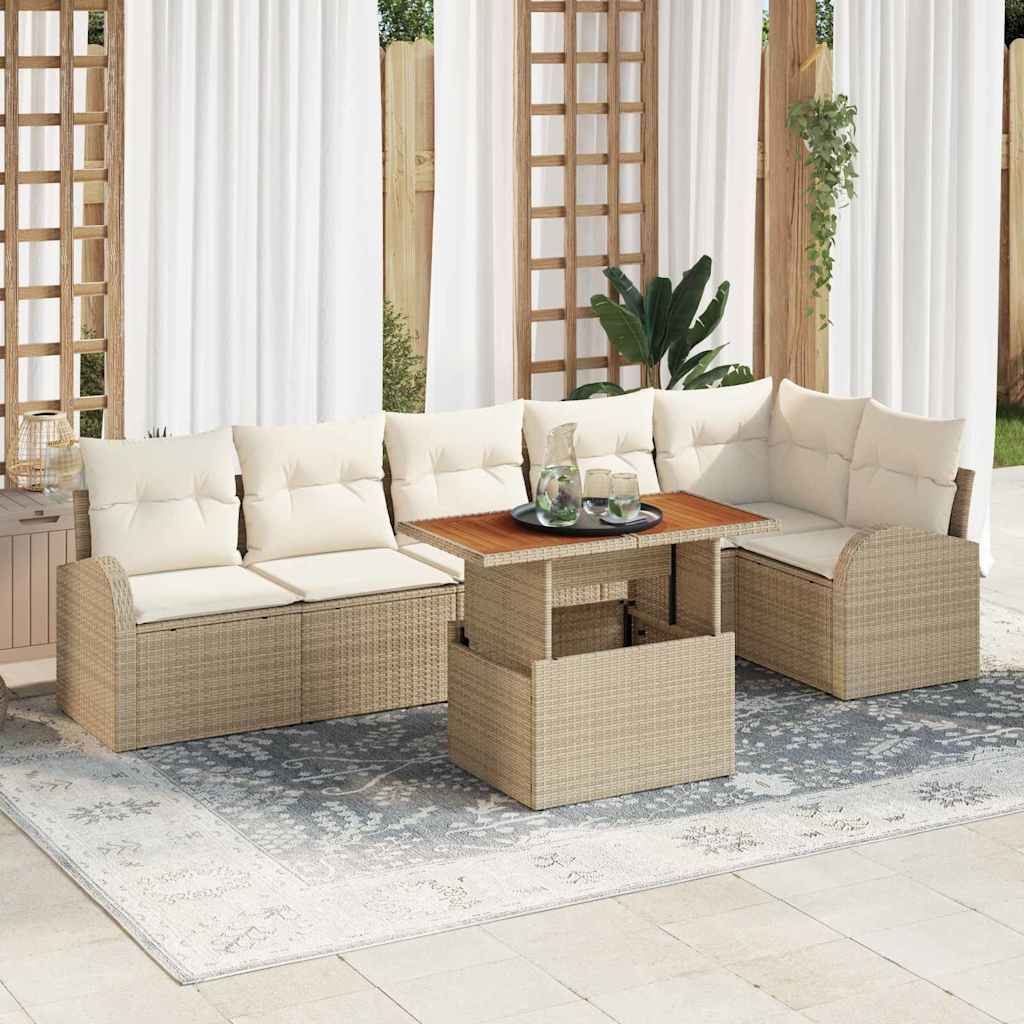 vidaXL Conjunto de sofá de jardín 7 uds. Beige Poliratán