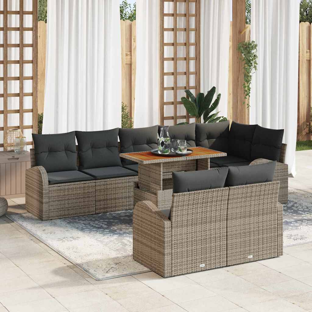 vidaXL Conjunto de sofá de jardín 9 uds. Gris Poliratán