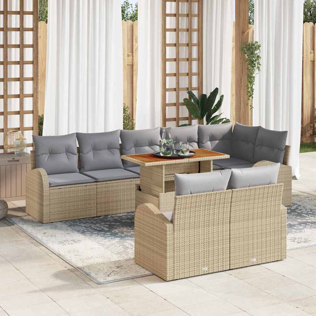 vidaXL Conjunto de sofá de jardín 9 uds. Beige Poliratán
