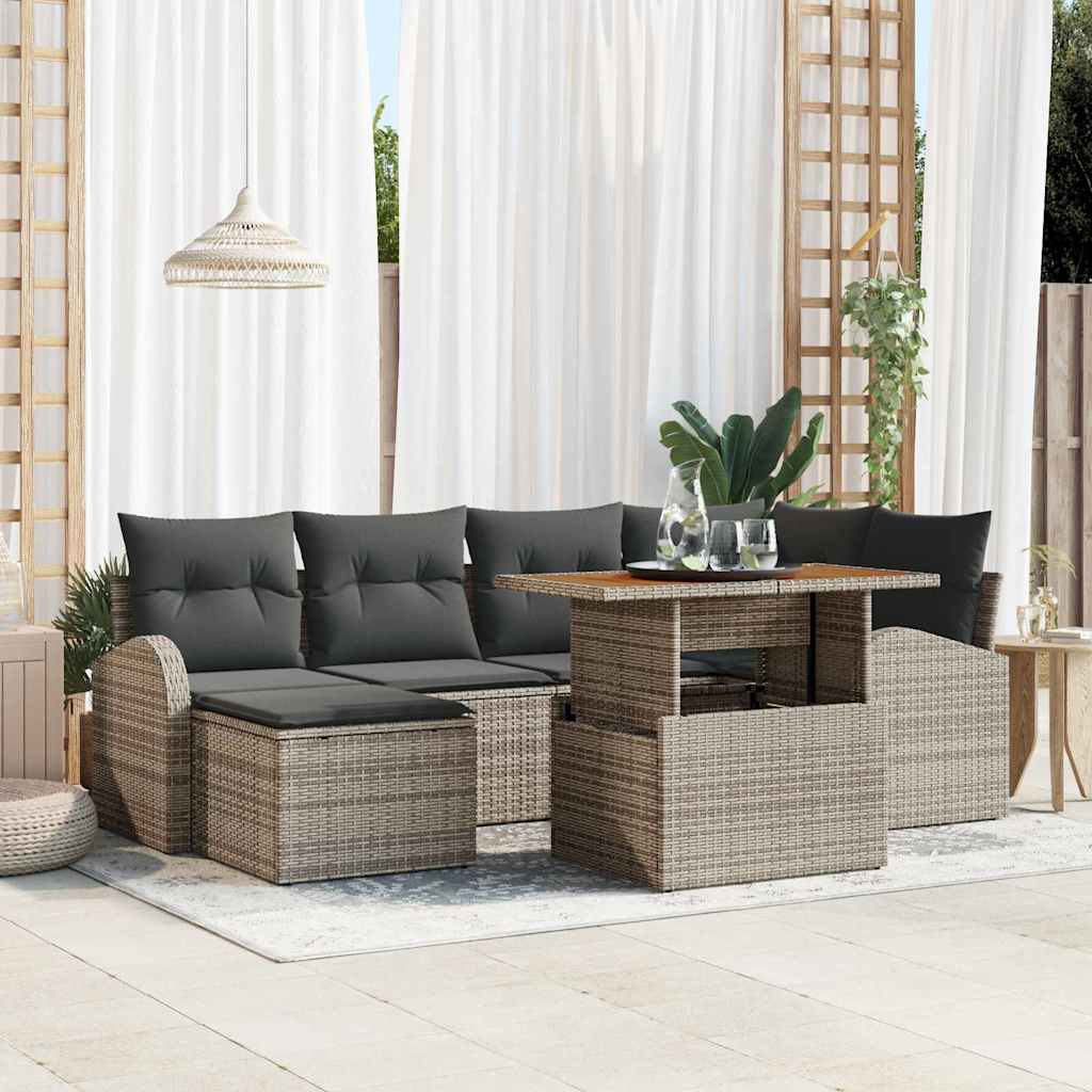 vidaXL Conjunto de sofá de jardín 7 uds. Gris Poliratán