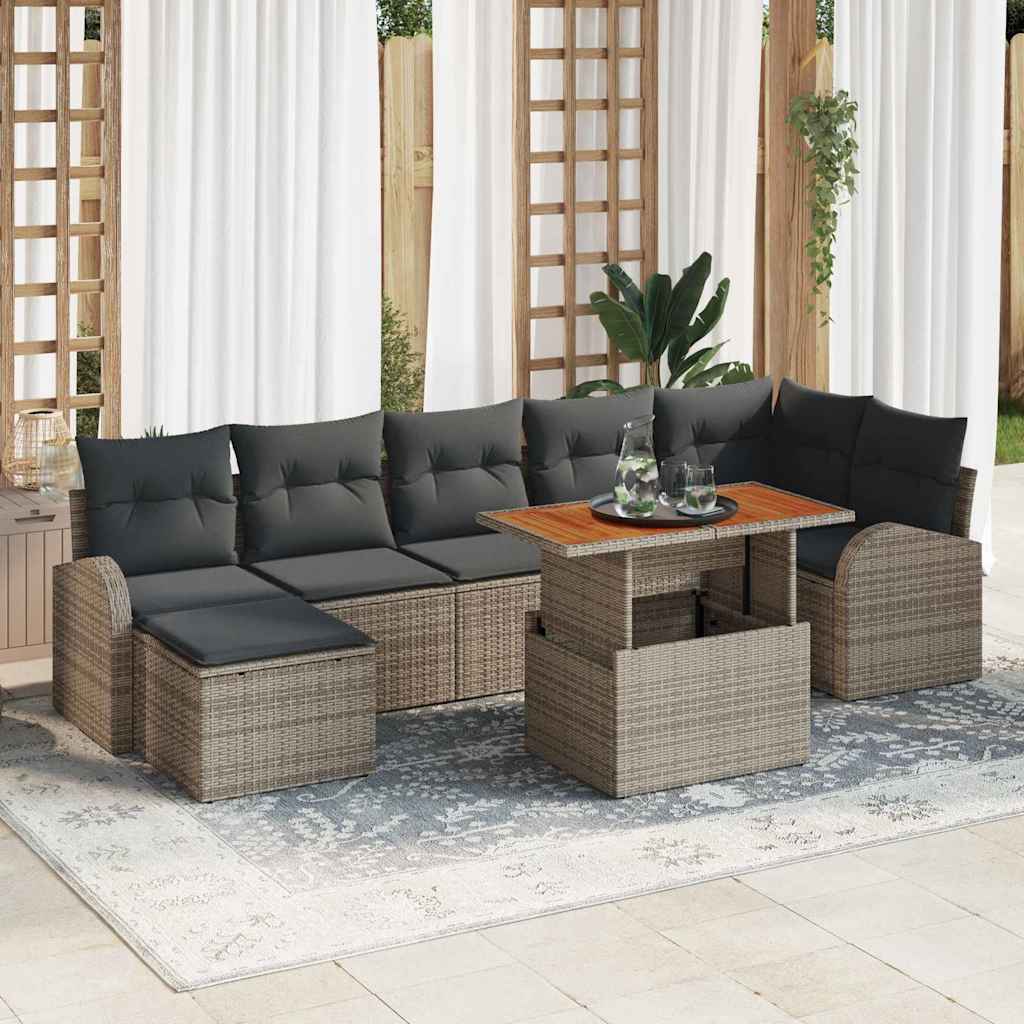 vidaXL Conjunto de sofá de jardín 8 uds. Gris Poliratán