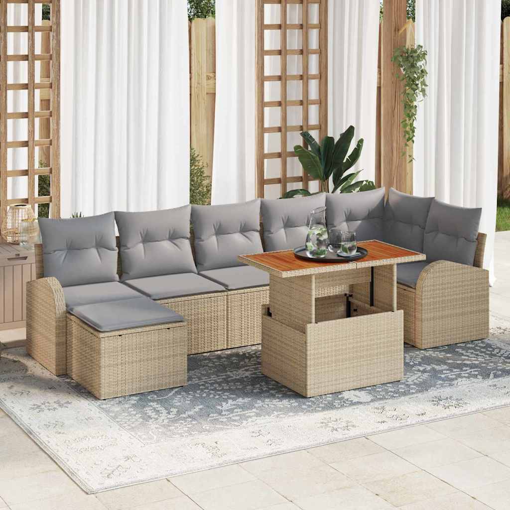 vidaXL Conjunto de sofá de jardín 8 uds. Beige Poliratán