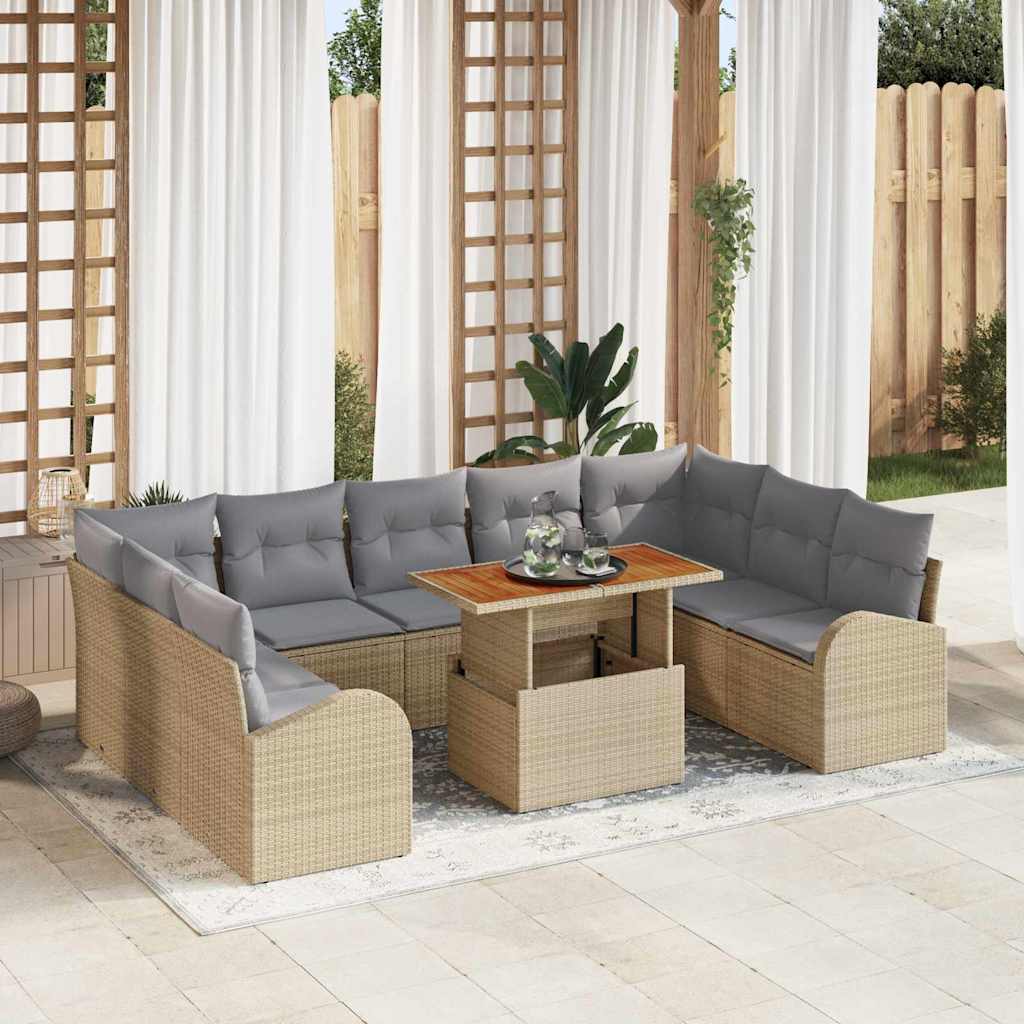 vidaXL Conjunto de sofá de jardín 10 uds. Beige Poliratán