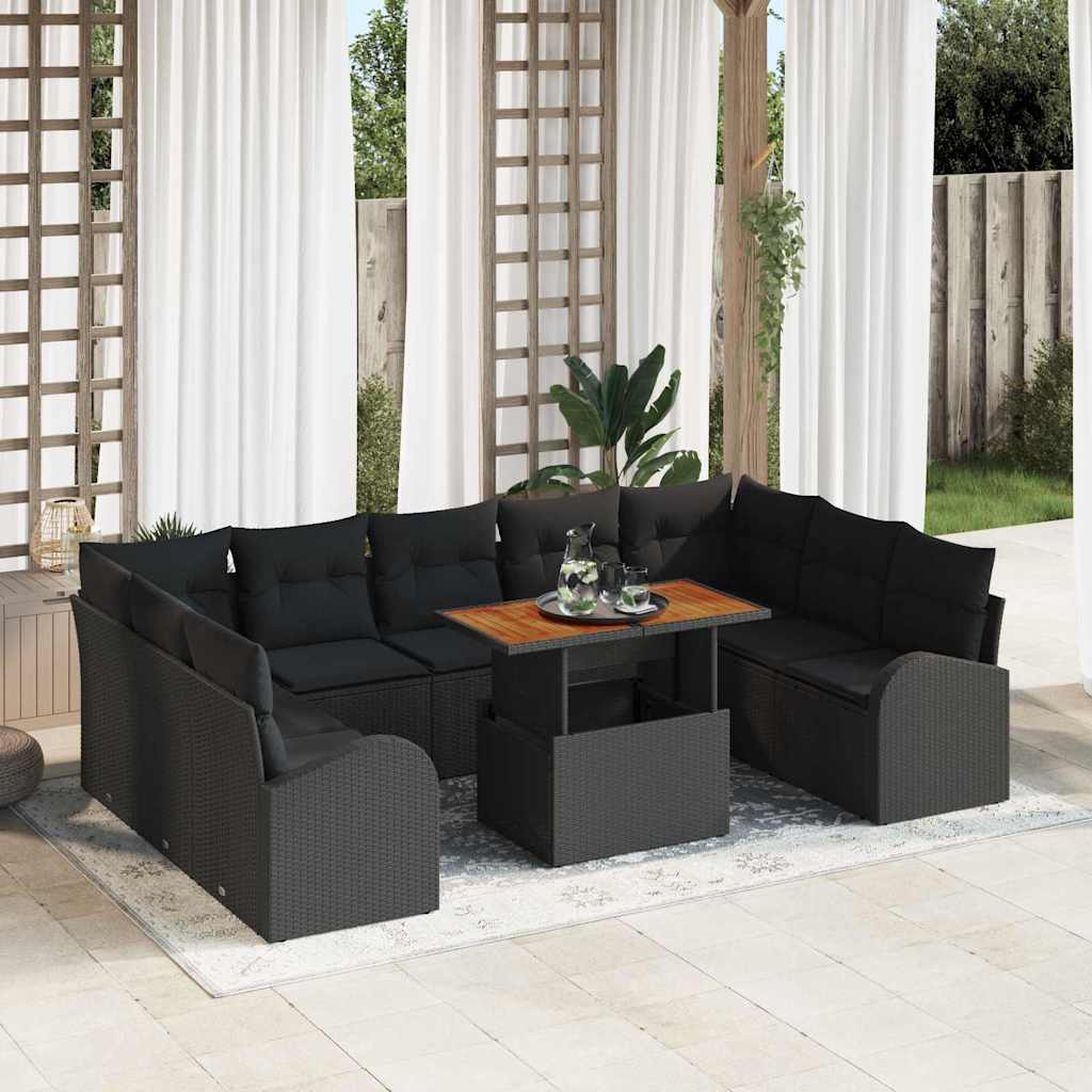 vidaXL Conjunto de sofá de jardín 10 uds. Negro Poliratán