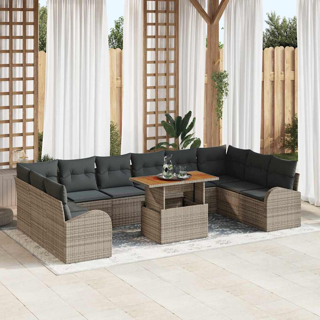 vidaXL Conjunto de sofá de jardín 11 uds. Gris Poliratán