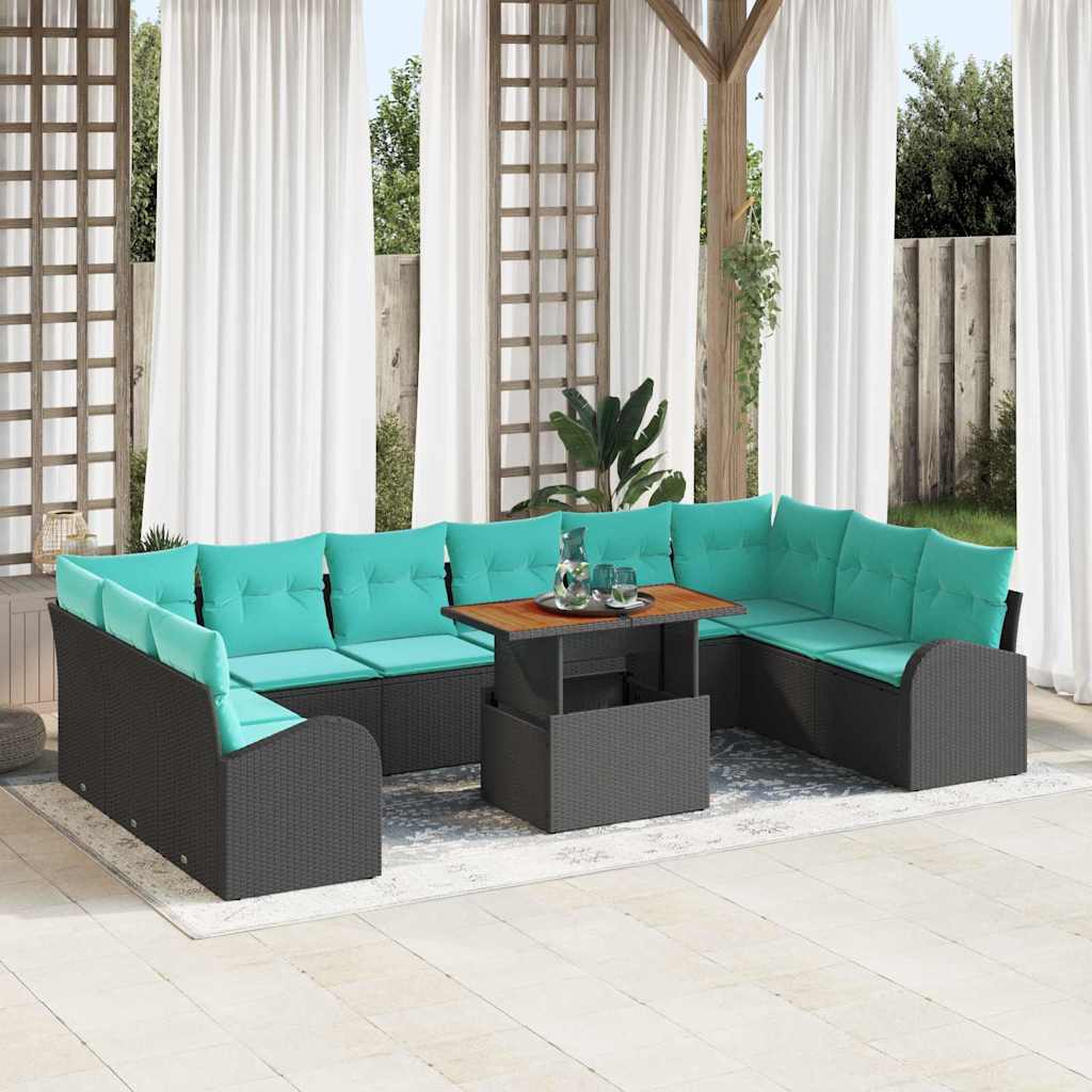 vidaXL Conjunto de sofá de jardín 11 uds. Negro Poliratán