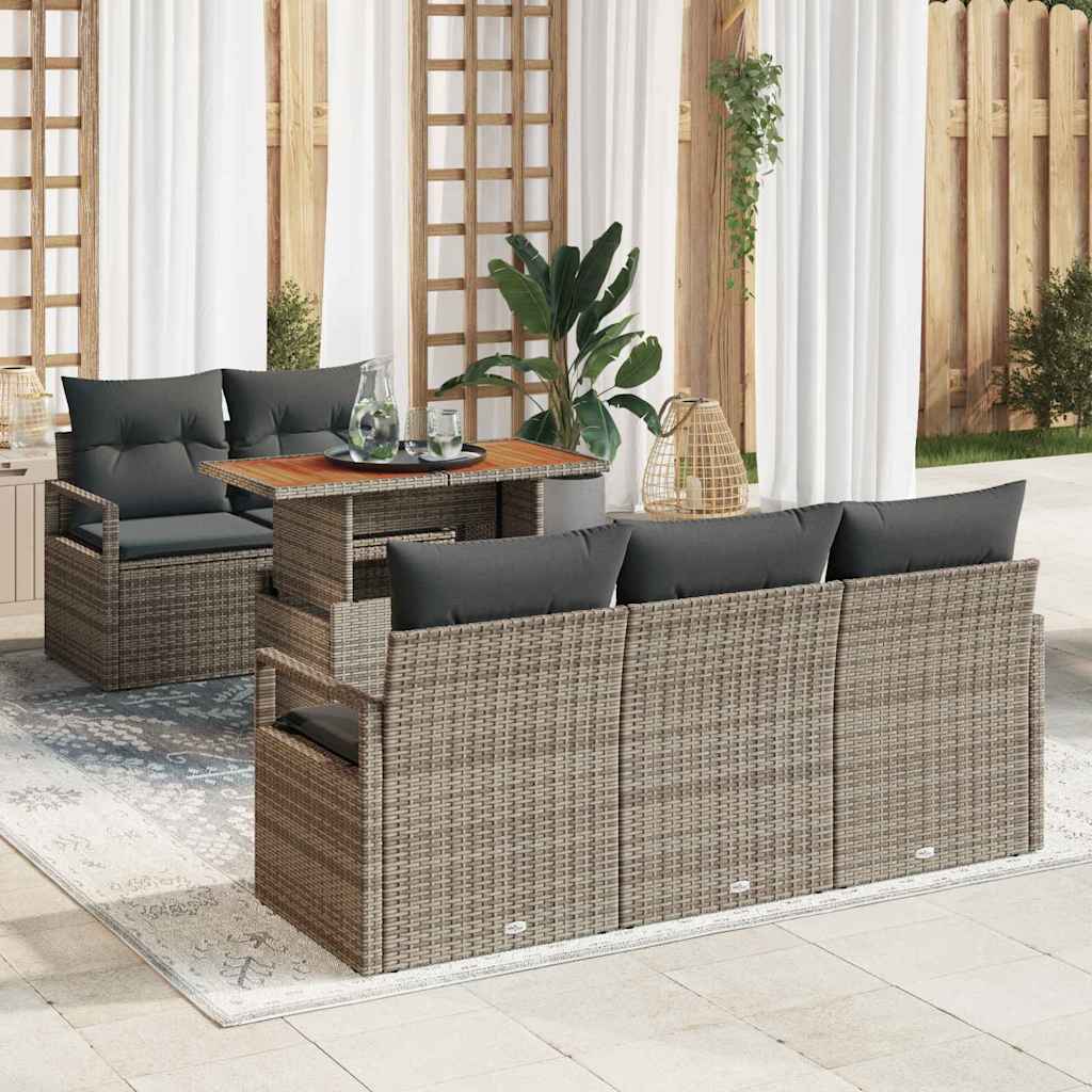 vidaXL Conjunto de sofá de jardín 6 uds. Gris Poliratán