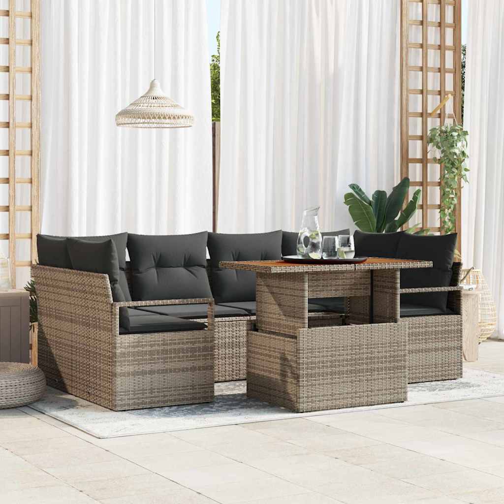 vidaXL Conjunto de sofá de jardín 7 uds. Gris Poliratán