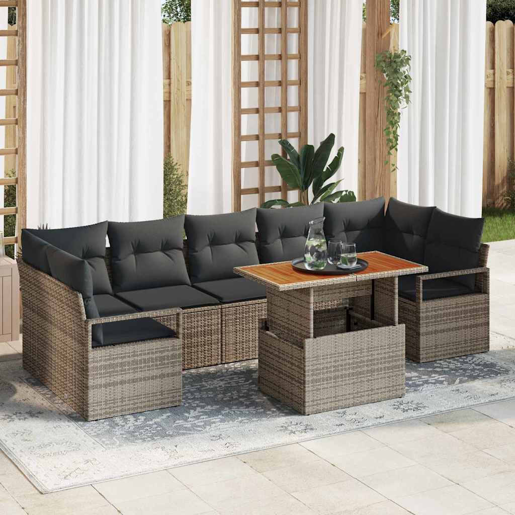 vidaXL Conjunto de sofá de jardín 8 uds. Gris Poliratán